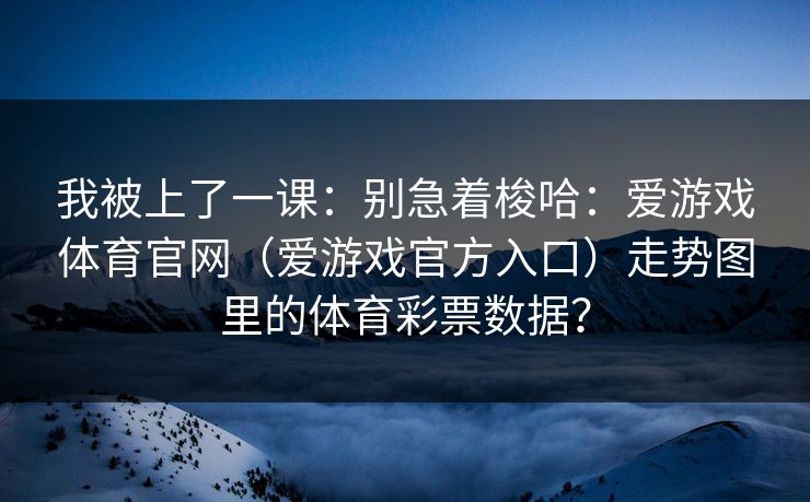 我被上了一课：别急着梭哈：爱游戏体育官网（爱游戏官方入口）走势图里的体育彩票数据？