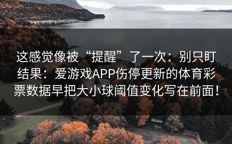 这感觉像被“提醒”了一次：别只盯结果：爱游戏APP伤停更新的体育彩票数据早把大小球阈值变化写在前面！