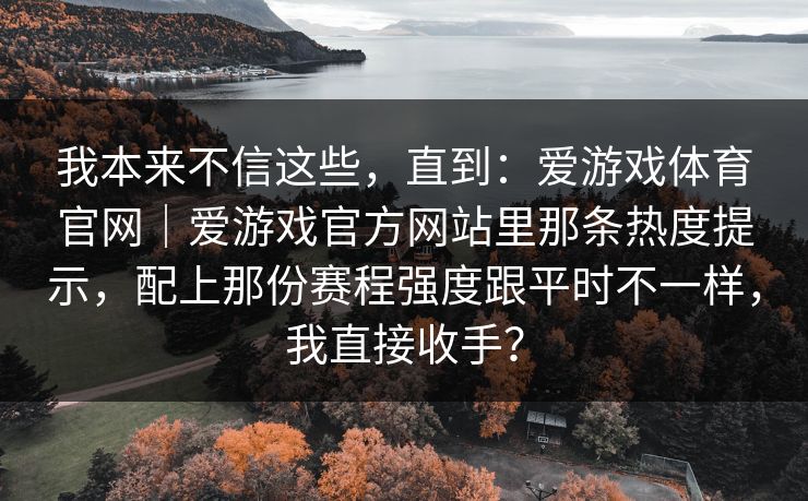 我本来不信这些，直到：爱游戏体育官网｜爱游戏官方网站里那条热度提示，配上那份赛程强度跟平时不一样，我直接收手？