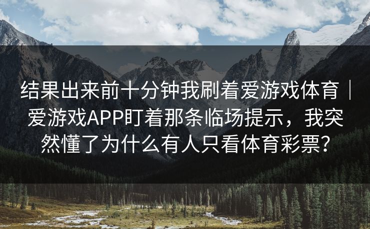 结果出来前十分钟我刷着爱游戏体育｜爱游戏APP盯着那条临场提示，我突然懂了为什么有人只看体育彩票？
